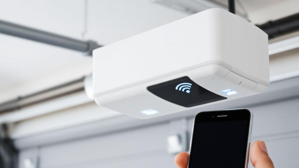 Modern smart garage door opener with WiFi indicator and smartphone control